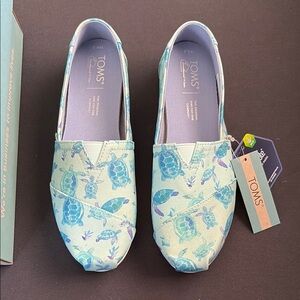 TOMS Alpargata Light Aqua, Watercolor Sea Turtle Print